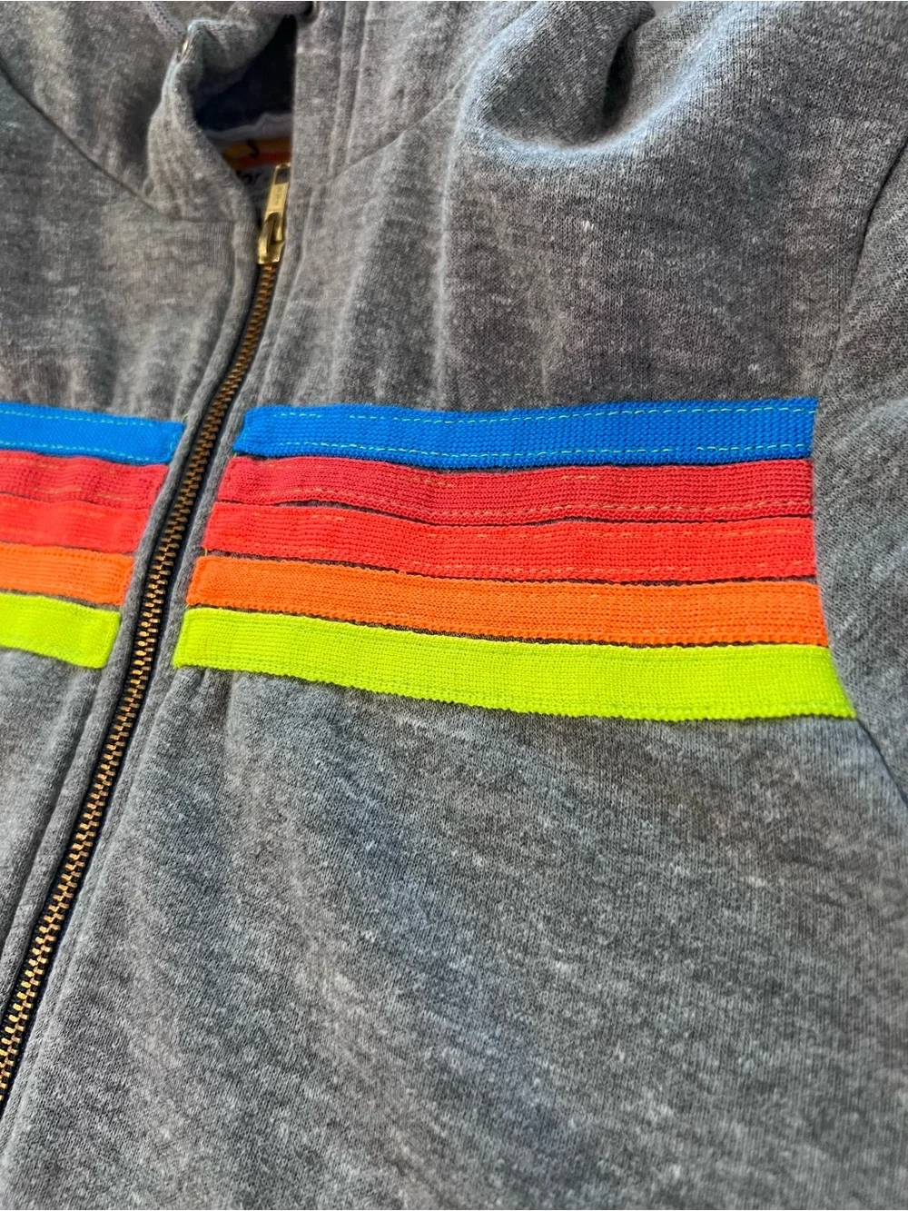 Aviator Nation 5 Stripe Zip Hoodie Neon Gray - Sz S - Picture 7 of 8